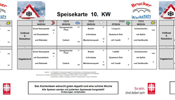 Speiseplan der Brucker Werkstatt 09 bis 11 KW 2024 | © Speiseplan der Brucker Werkstatt 09 bis 11 KW 2024